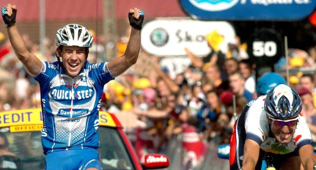 Juanmi Mercado, tras ganar su primera etapa del Tour en 2004.