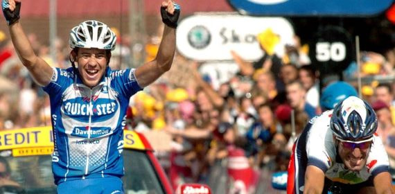 Juanmi Mercado, tras ganar su primera etapa del Tour en 2004.