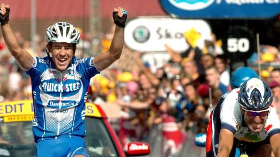 Juanmi Mercado, tras ganar su primera etapa del Tour en 2004.