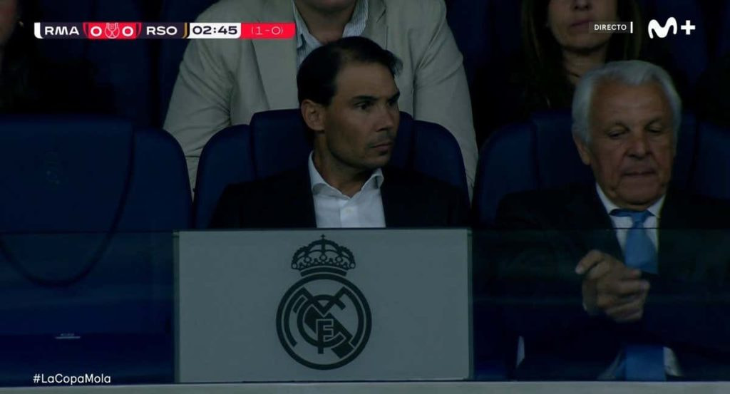 Rafael Nadal en el palco del Santiago Bernabéu para ver el Real Madrid - Real Sociedad.