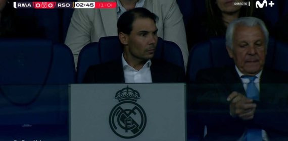 Rafael Nadal en el palco del Santiago Bernabéu para ver el Real Madrid - Real Sociedad.
