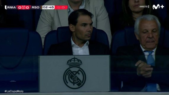 Rafael Nadal en el palco del Santiago Bernabéu para ver el Real Madrid - Real Sociedad.