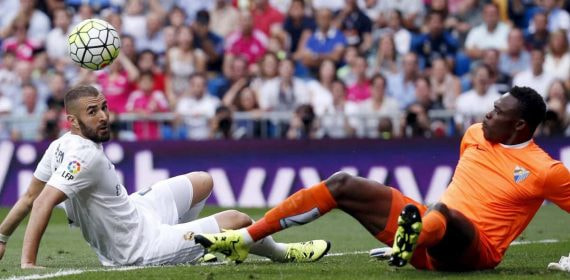 Kameni y Benzema durante un partido en el Bernabéu.