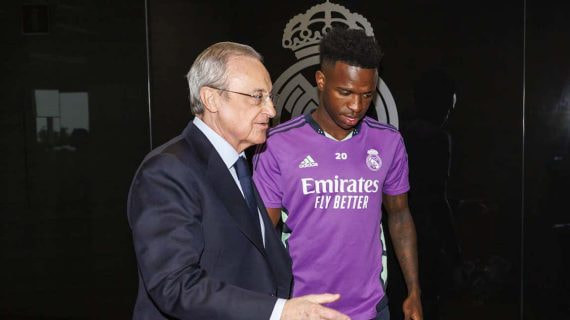 Florentino Pérez y Vinicius, en Valdebebas.