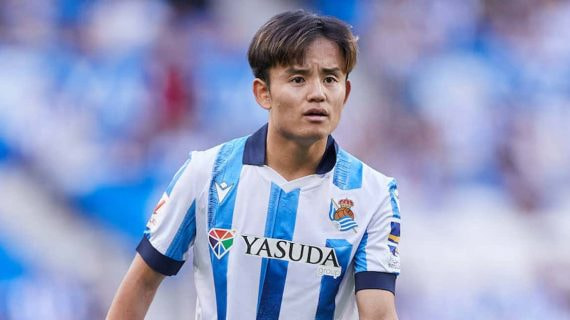 Take Kubo, durante un partido de la Real Sociedad.