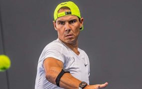 Rafael Nadal, durante un entrenamiento reciente en su academia de Manacor.
