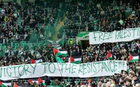 Banderas de Palestina en el estadio del Celtic.