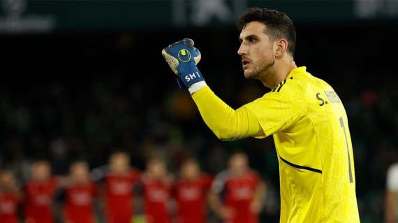 Sergio Herrera celebrando un tanto de Osasuna.