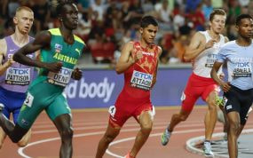 Mohamed Attaoui (22), con la camiseta de España en el 800 del Mundial de Budapest.