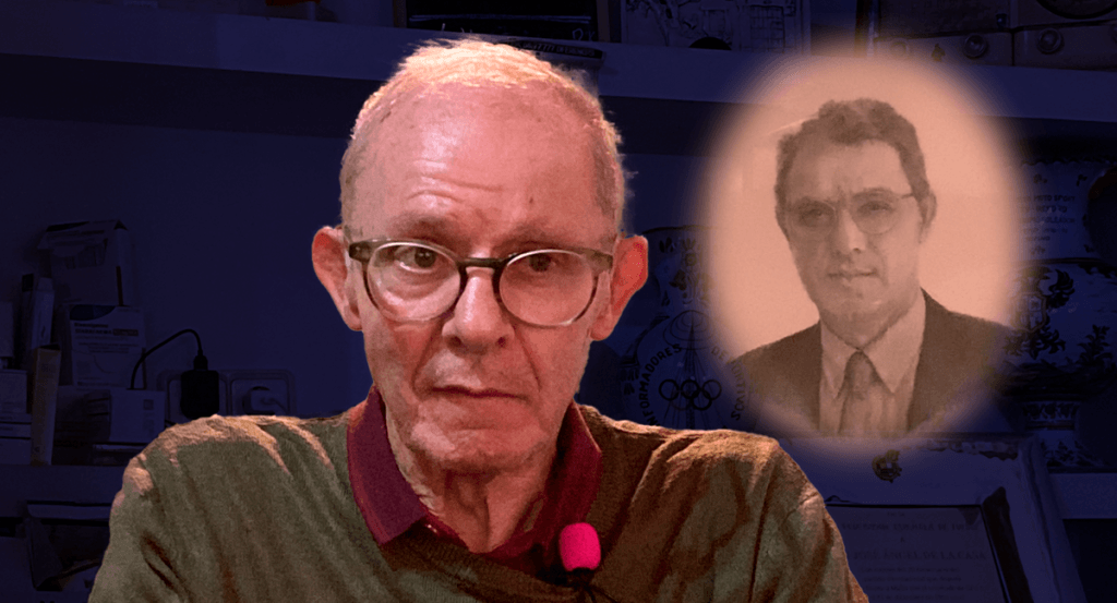 José Ángel de la Casa, con un retrato suyo que tiene dibujado domicilio de Los Cerralbos.