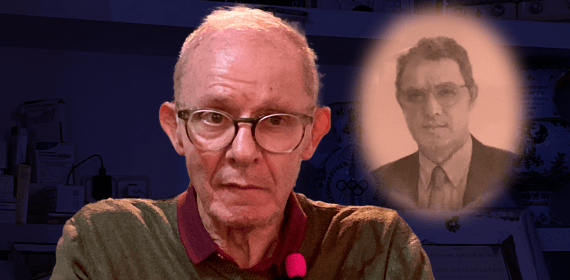 José Ángel de la Casa, con un retrato suyo que tiene dibujado domicilio de Los Cerralbos.