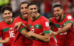 Achraf, nacido en Getafe, celebra un gol contra España en el Mundial de Catar.