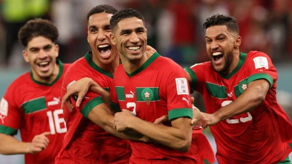 Achraf, nacido en Getafe, celebra un gol contra España en el Mundial de Catar.