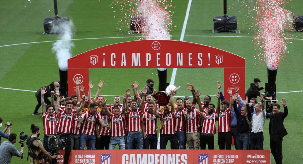 El Atlético de Madrid celebra el título ganado en 2021.