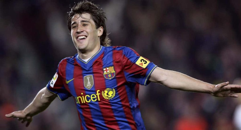 Bojan celebra un gol con el Barça.