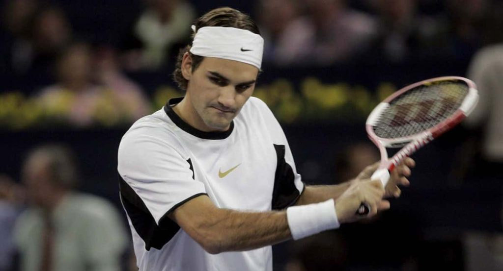 Federer durante el partido contra Gaudio en 2005.