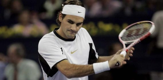Federer durante el partido contra Gaudio en 2005.