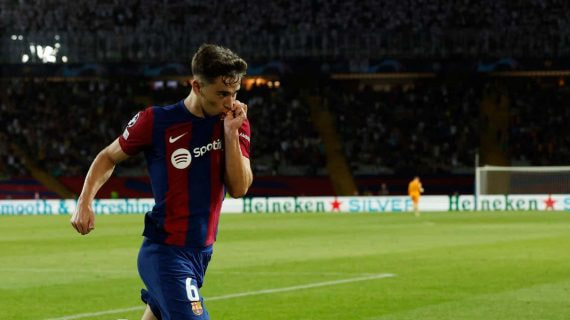 Gavi celebra un gol con el Barça.