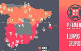 La distribución de los 40 equipos de Primera Federación por el territorio español para la temporada 2023-24.