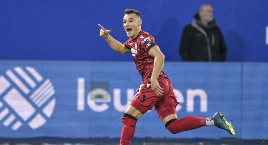 Ferran Jutglà celebra el último gol que marcó con el Brujas.