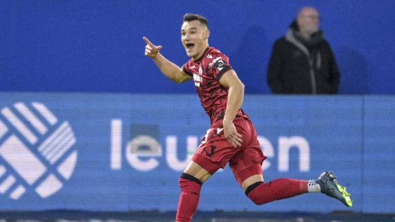 Ferran Jutglà celebra el último gol que marcó con el Brujas.