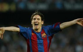 Leo Messi celebrando su gol durante el Barça-Albacete.