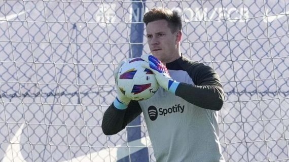 Ter Stegen, durante un entrenamiento del Barça.