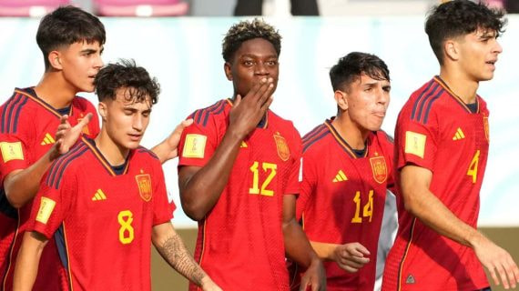 Igor Oyono celebra un gol en el Mundial Sub-17.