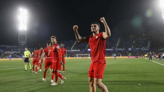 Isaac Romero celebra uno de sus goles ante el Getafe.