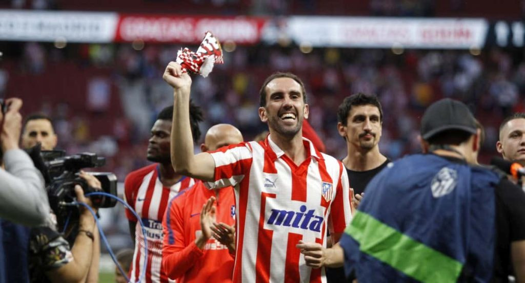 Godín, en su despedida del Atlético.
