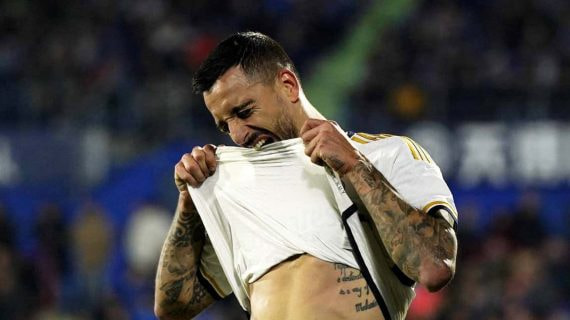 Joselu se lamenta durante el Getafe-Real Madrid.