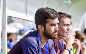 Pere Romeu, durante su etapa en el fútbol formativo del Barça.