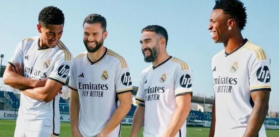 Imagen de la camiseta del Real Madrid con el patrocinio de HP.