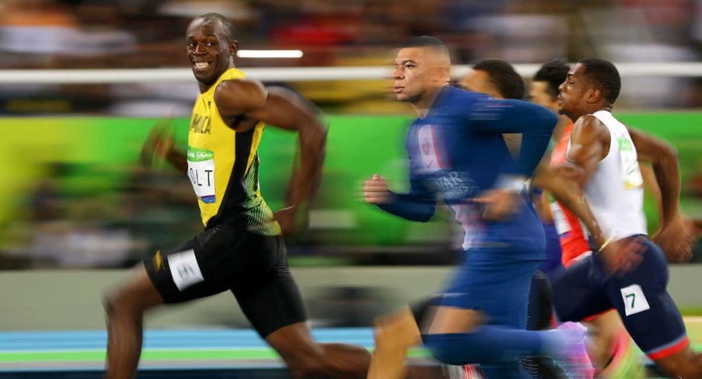 Usain Bolt, plusmarquista mundial de los 100 y los 200 metros, y Kylian Mbappé.