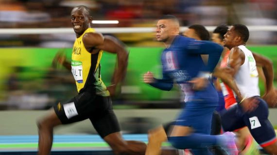 Usain Bolt, plusmarquista mundial de los 100 y los 200 metros, y Kylian Mbappé.