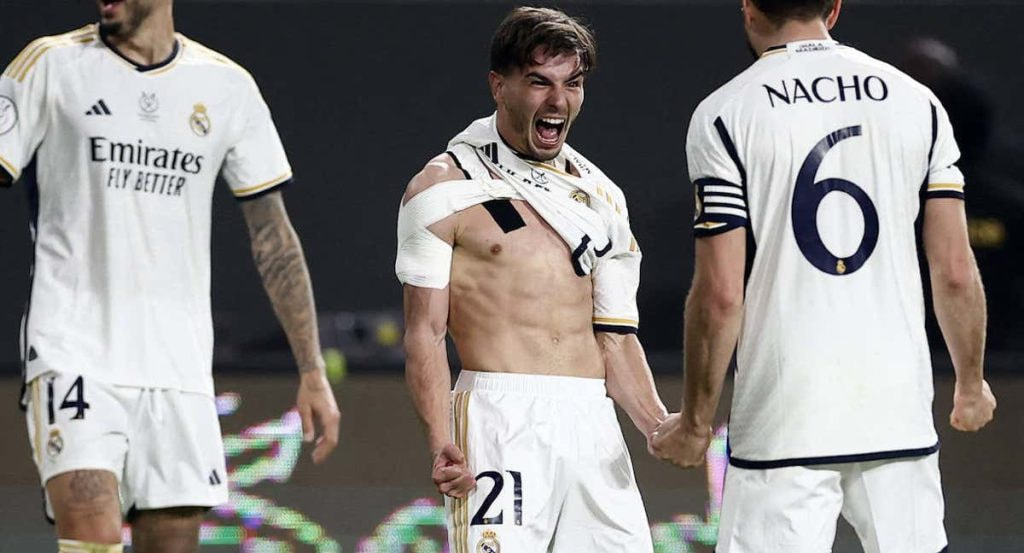 Brahim celebra un gol con el Real Madrid esta temporada.