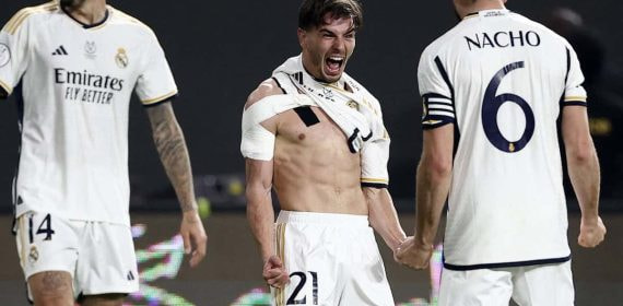 Brahim celebra un gol con el Real Madrid esta temporada.