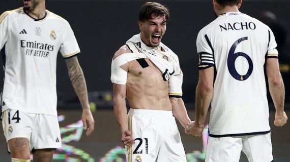 Brahim celebra un gol con el Real Madrid esta temporada.