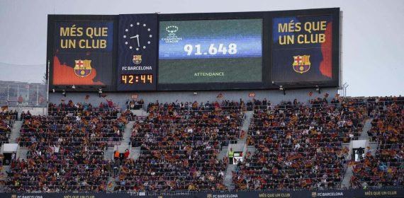 El Camp Nou durante un partido de Champions femenina.