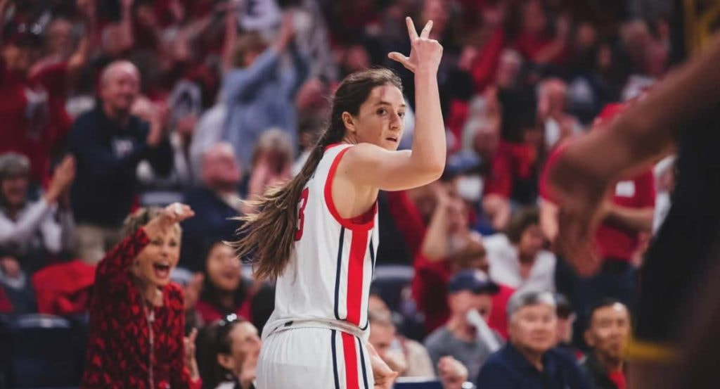 Helena Pueyo celebra uno de sus triples con las Wildcats.