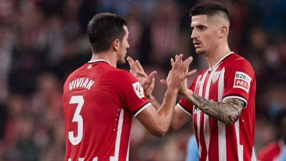 Sancet y Vivian celebran un gol del Athletic esta temporada.