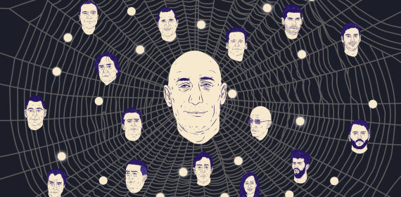 Ilustración de una telaraña con el rostro de Luis Rubiales en el centro, rodeado de los implicados
