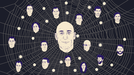 Ilustración de una telaraña con el rostro de Luis Rubiales en el centro, rodeado de los implicados