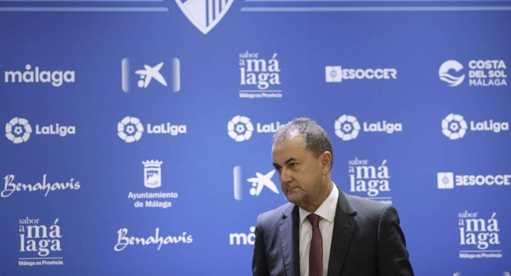 José María Muñoz en la sala de prensa de La Rosaleda.