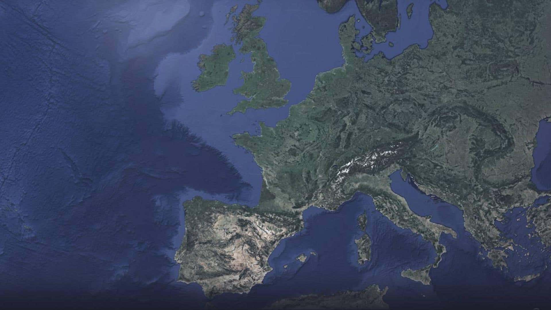 Mapa por satélite del oeste de Europa