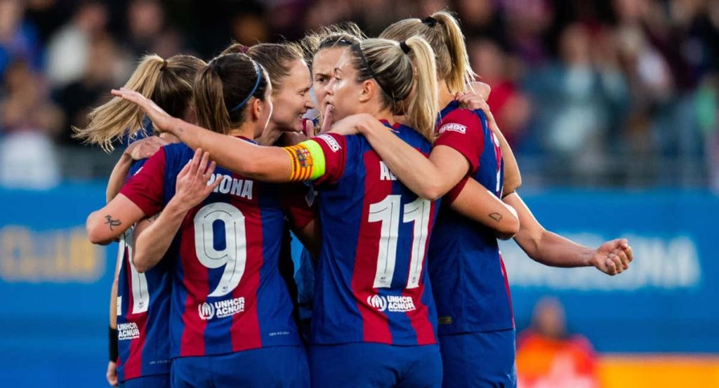 Las jugadoras del Barça celebrando un gol.