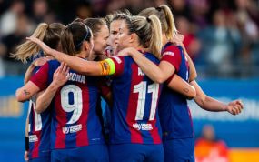 Las jugadoras del Barça celebrando un gol.