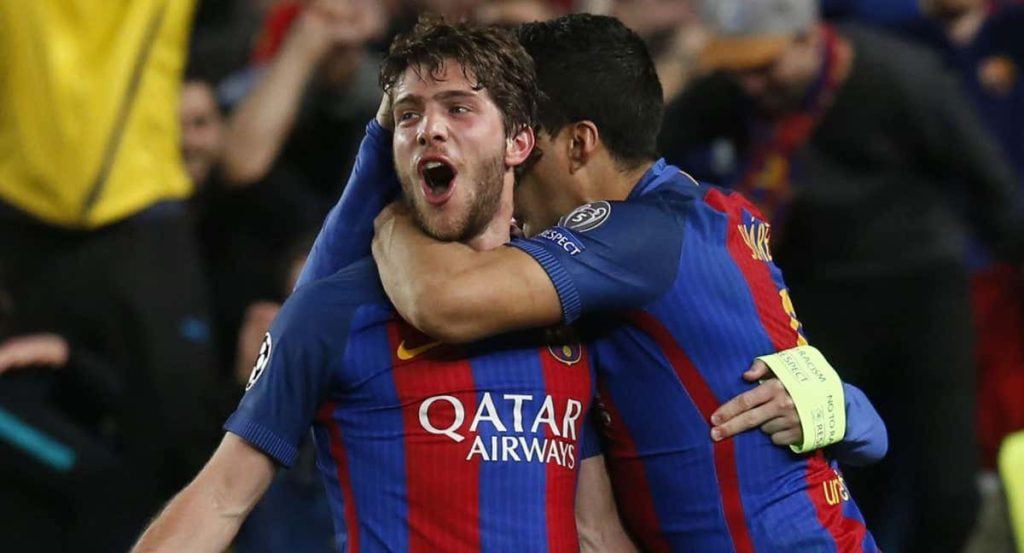 Sergi Roberto celebra el gol de la victoria en la remontada del Barcelona 6-1 PSG.