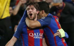 Sergi Roberto celebra el gol de la victoria en la remontada del Barcelona 6-1 PSG.