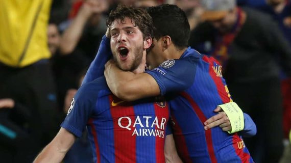 Sergi Roberto celebra el gol de la victoria en la remontada del Barcelona 6-1 PSG.